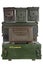 Stack of US army ammo cans and army green crate