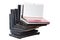 Stack of used laptops in different colors and models. T