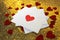 Stack of Valentine`s Day Love Letters on Gold Background with He