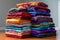 stack of vibrant quilts folded neatly