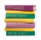 Stack of vintage books in a green and yellow cover