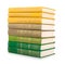 Stack of vintage books in a green and yellow cover