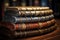 stack of vintage leather-bound books arranged in a spiral