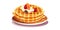 Stack of waffles with different berries and cream. Generated AI