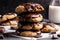 stack of warm and fluffy gluten-free vegan cookies, topped with melted chocolate