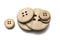stack wooden discs rustic buttons white background