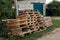 A stack of wooden pallets
