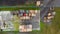 Stack of wooden pallets aerial view. Outdoor pallet storage area under the roof next to the chicken farm. Piles of Euro-type cargo