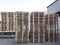 Stack wooden pallets in stock warehouse. material for industrial warehouse transport.