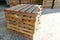 Stack of wooden pallets at warehouse. Transportation logistic business