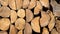 Stack of wooden stumps, tree trunks in cross-section texture wall wallpaper decor background - Wood storage, woods firewood