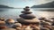 Stack zen stones on pebble beach. Generative AI