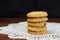 Stacked apple chip cookies on white rustic napkin - 1