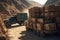 stacked bales of raw materials being transported by truck in the mining industry