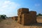 Stacked blocks of dry hay