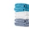Stacked blue white and gray towels isolated on white