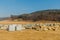 Stacked boulders and concrete blocks