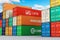 Stacked cargo containers in freight sea port terminal