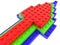 Stacked colorful arrows build from toy bricks close up