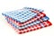 Stacked colorful checkered bathroom wash cloths