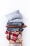 Stacked colorful pillows cushion plaid linen textile