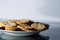 stacked crackers with white background and copy space