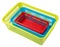 Stacked different size colorful perforated plastic containers, s