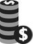 Stacked dollar coin black and white color. Vector