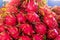 Stacked from dragon fruit or pitahaya fruit in a Turkish market