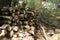 Stacked firewood as background, closeup. Heating house in winter