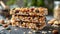 Stacked homemade granola bars packed with nuts, seeds, and dried fruits. Generative AI