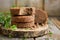 Stacked homemade rye bread slices on a wooden cutting board