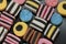 Stacked liquorice all sorts