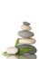 Stacked pebbles & bamboo leaf