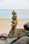 Stacked pebbles on the beach at sunset, Morro Bay, CA