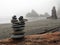 Stacked Rocks on a Foggy Ruby Beach