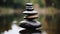 Stacked stone cairn symbolizes balance and harmony generated by AI