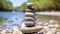 Stacked stone cairn symbolizes harmony and tranquility generated by AI