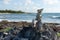 Stacked stones on the Caribbean beach at sunset Riviera Maya area - image