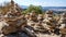 Stacked stones close up from Ronda, Spain. Spiritual piles of rocks cairn for calmness and meditation. Mountains in the