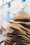 Stacked straw hats in France