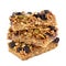 Stacked superfood breakfast bars with oats and blueberries isolated on white