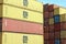 Stacked variegated shipping containers