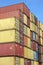 Stacked variegated shipping containers