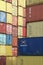 Stacked variegated shipping containers