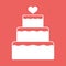 Stacked wedding cake dessert with heart topper flat color vector icon