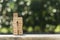 Stacked wooden building blocks labeled with business themed word