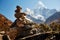 Stacking stone on the trail to Everest Base Camp in Nepal.