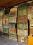 Stacks of antique turkish wood chests in warehouse