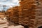 Stacks of boards on timber mill warehouse